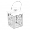LANTERN CANDLE HOLDER METAL DECORATED LEAVES, WHITE CM.10X10H14