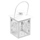 LANTERNA PORTACANDELA METALLO DECORATA FOGLIE BIANCA CM.12X12H16