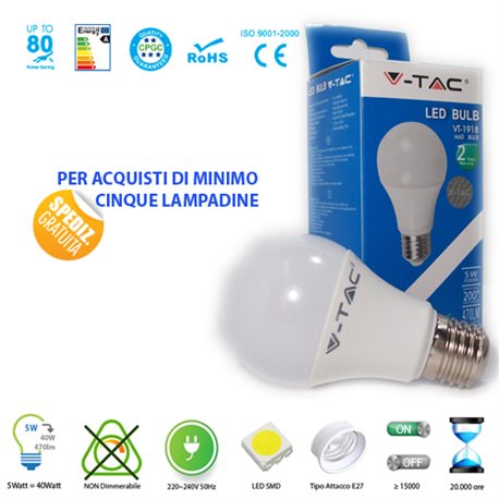 LED light BULB, V-Tac E27 5W LIGHT LAMP WARM - NATURAL - COOL