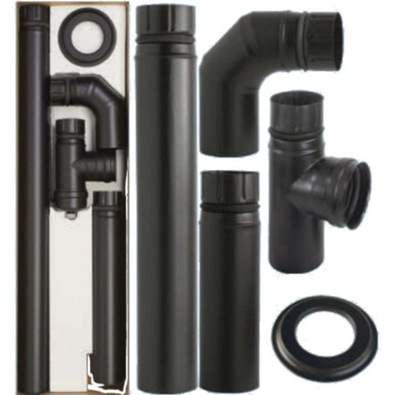 PIPE PELLET STOVE MATT BLACK KIT SAVE CM8 PZ11 STEEL PORCELAIN