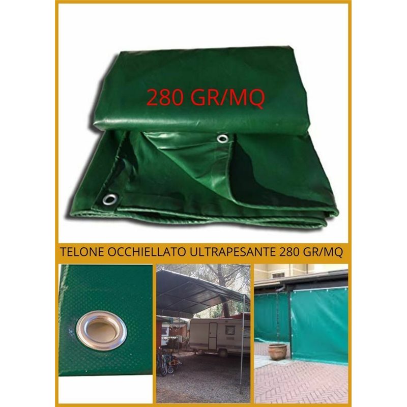 Telo Occhiellato Pesante PVC 280 gr/mq dimensioni metri 6x8 Modello E