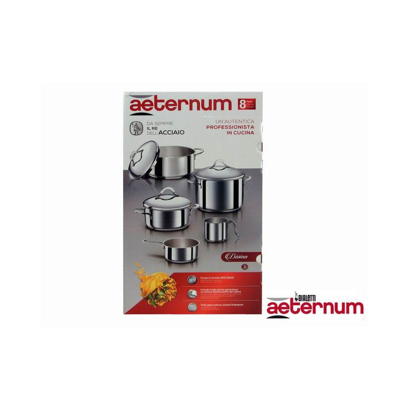 BATTERY POTS DIVINE BIALETTI 8pz. STAINLESS STEEL INDUCTION 402193